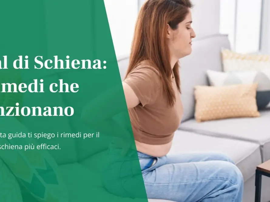 mal-di-schiena-rimedio-Donna seduta sul divano tra cuscini colorati con mano sulla schiena per un dolore lombare